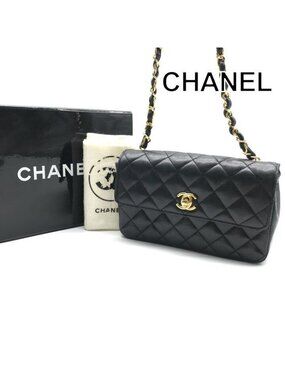 Chanel CC Logo Mini Quilted Chain Shoulder Bag Black Lambskin Leather